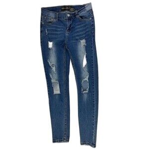 Urban Chic Size 9 Womens Jeans Mid Rise Stretch Skinny Distress Med Wash